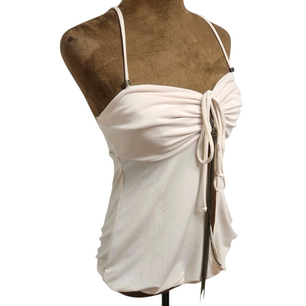 Vintage Y2K XOXO Tank Top Size S Open Drape Chain Going Out City Cream Stretch
